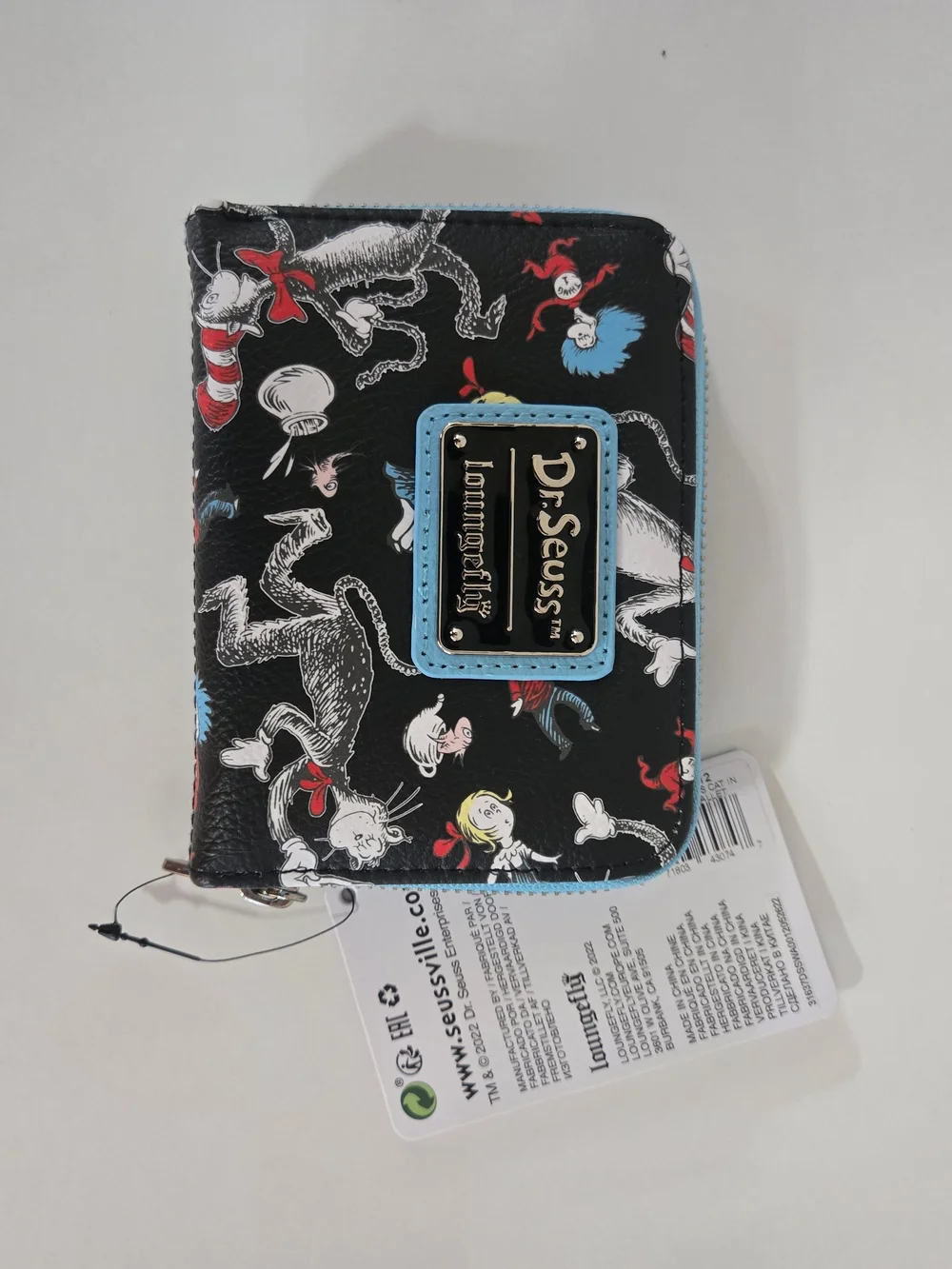 Loungefly x Dr. Seuss Black Character Print Zip Wallet - Blue Trim